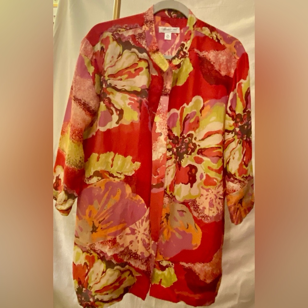 Coldwater Creek Women’s Kimono Style Collarless 3/4 Sleeve Jacket Size PXL EUC
